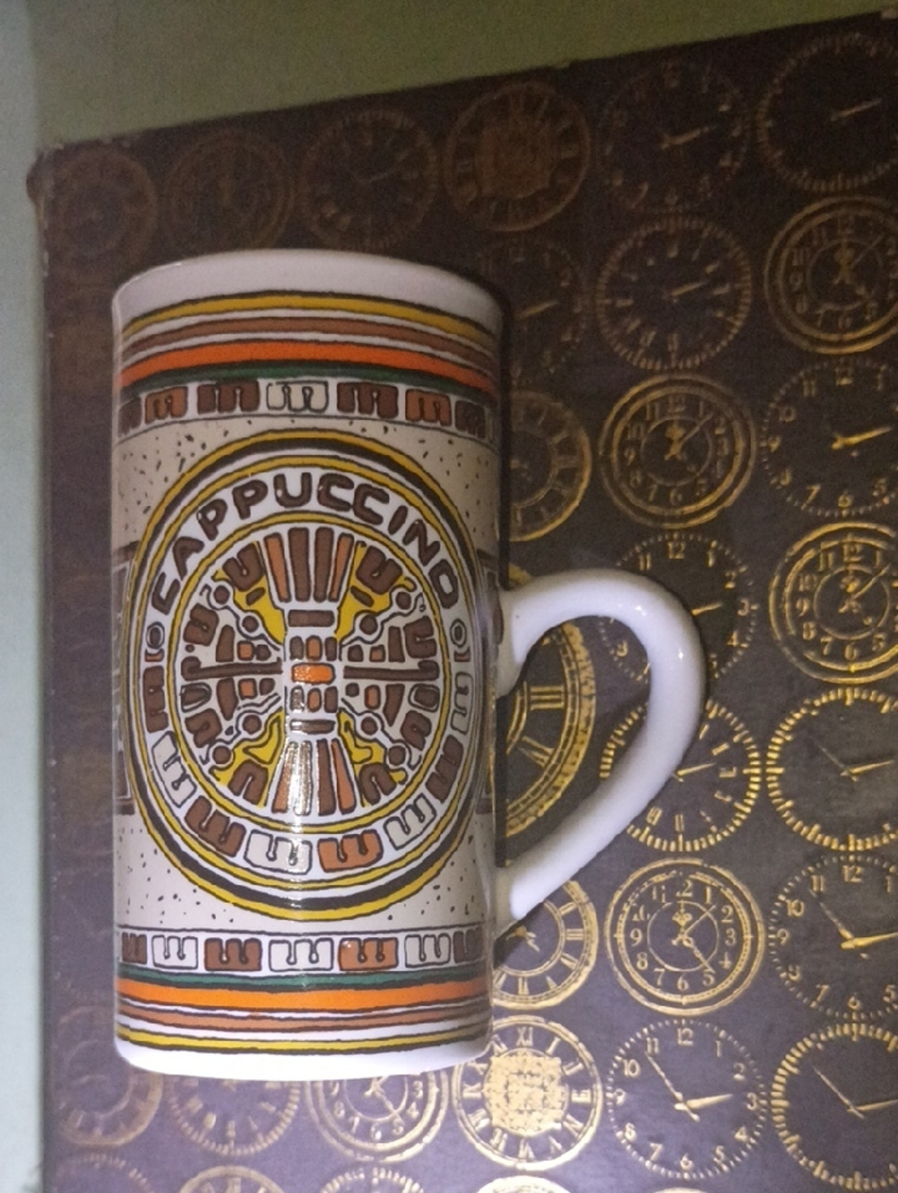 GANZ Aztec-Style Cappuccino Mug in Brown and Yellow